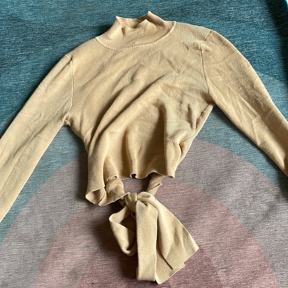 Hazel Moon Tan Turtleneck Sweater with Open Tie Detail At Back - Picture 5 of 6